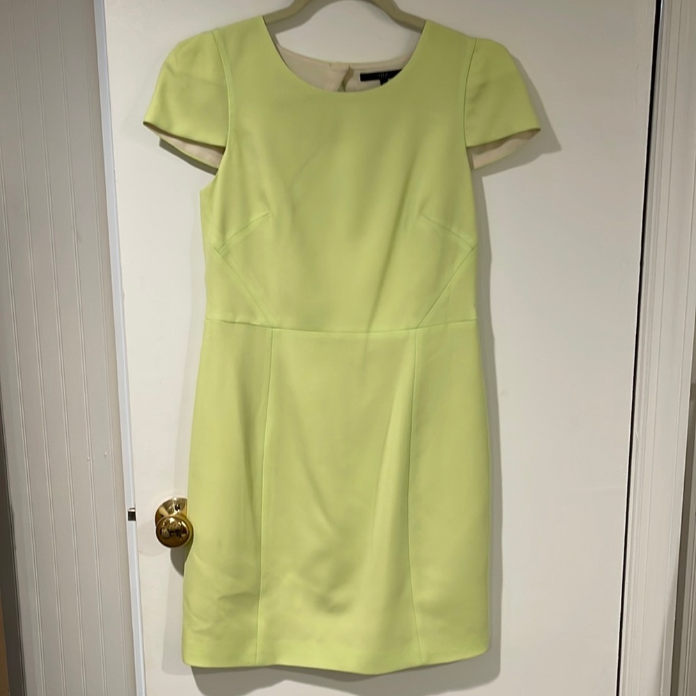 Tibi Neon Green Cap Sleeve Sheath Dress